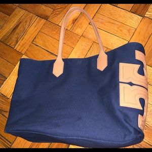 Tory Burch Navy Blue & Beige Large Tote 17x106